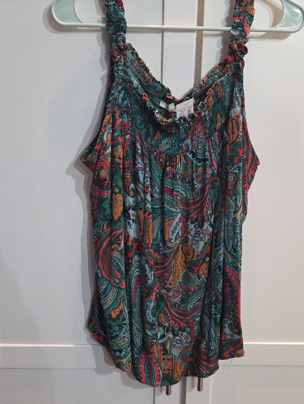 Smocked  TopPaisley Tank Top in Teal and Coral - Lightweight Women's Top